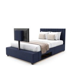X Rocker Maisie Velvet Upholstered TV Bed with Media Storage & LED Lights in Navy - Size: King - thumbnail 5