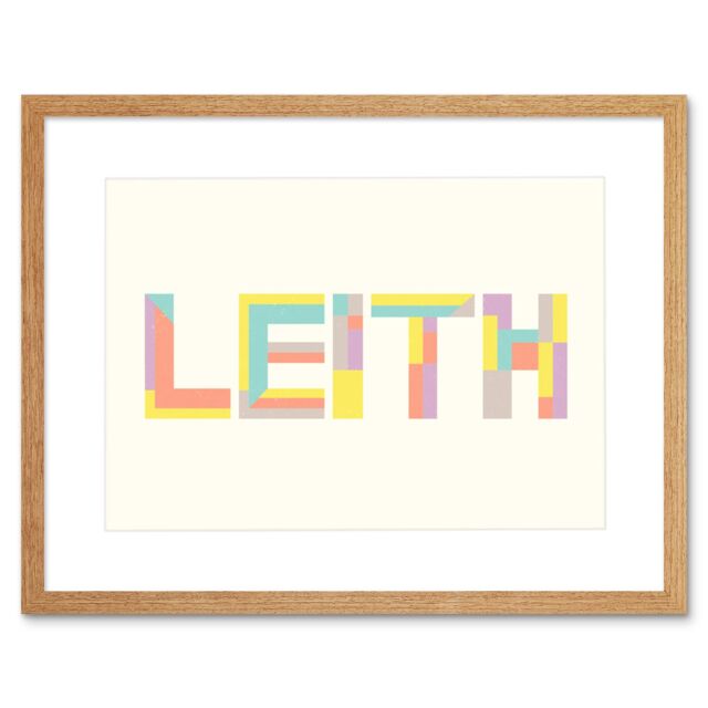 "Artery8 Wall Art Print Leith Midlothian Colourful Word Bold Typograph Scotland Framed Art in Beige - Size: W7"" x H9""" - image 1