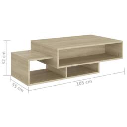 Berkfield Home Decorative Coffee Table Sonoma Oak 105x55x32 cm Engineered Wood in Light Tan - Size: 105 x 55 x 32 cm - thumbnail 7