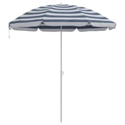 Berkfield Home Beach Parasol with Metal Pole Blue & White 161x193 cm Polyester - thumbnail 1