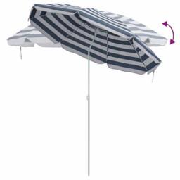 Berkfield Home Beach Parasol with Metal Pole Blue & White 161x193 cm Polyester - thumbnail 7