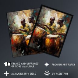 "Artery8 Wall Art Print African Drum Players Oil Painting Orange Yellow Blue Drummer Beat Traditional Music Songs Art Framed - Size: W12"" x H16""" - thumbnail 2