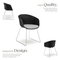 tectake Dining Chair Logart Set Of 6 - Black/Chrome in Black - Size: 6 Pack - thumbnail 3