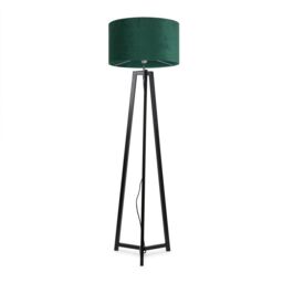 ValueLights Lottie Black Wood Tripod Floor Lamp with Velvet Drum Shade & LED Bulb in Green - thumbnail 2