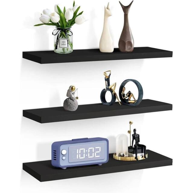 SPETLEK Set of 3 Black Floating Wall Shelves 40x15x1.5cm Picture Ledge Display Book Shelf - Size: 40x15x1.5 cm - image 1
