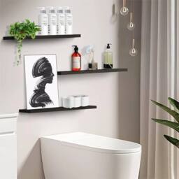 SPETLEK Set of 3 Black Floating Wall Shelves 40x15x1.5cm Picture Ledge Display Book Shelf - Size: 40x15x1.5 cm - thumbnail 3