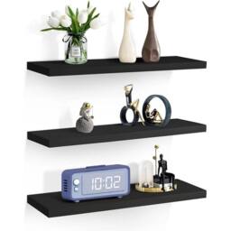 SPETLEK Set of 3 Black Floating Wall Shelves 40x15x1.5cm Picture Ledge Display Book Shelf - Size: 40x15x1.5 cm - thumbnail 1