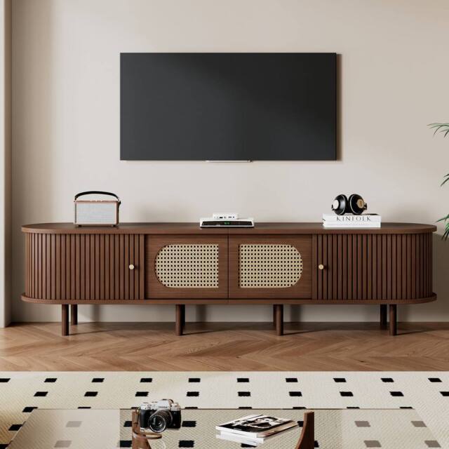 Merax Retro Dark Walnut TV Unit with Tambour Roller Doors for 80 Inch TVs - image 1