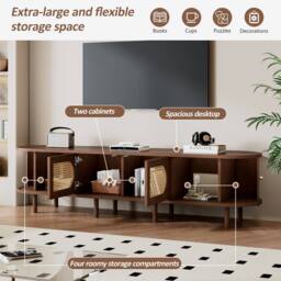 Merax Retro Dark Walnut TV Unit with Tambour Roller Doors for 80 Inch TVs - thumbnail 6