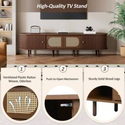 Merax Retro Dark Walnut TV Unit with Tambour Roller Doors for 80 Inch TVs - thumbnail 5