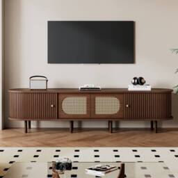 Merax Retro Dark Walnut TV Unit with Tambour Roller Doors for 80 Inch TVs