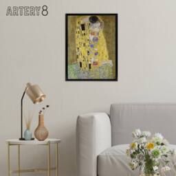 "Artery8 The Kiss Iconic Couple Painting Framed Canvas Wall Art Print Klimt in Gold - Size: W12"" x H16""" - thumbnail 3