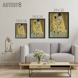 "Artery8 The Kiss Iconic Couple Painting Framed Canvas Wall Art Print Klimt in Gold - Size: W12"" x H16""" - thumbnail 4