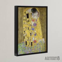 "Artery8 The Kiss Iconic Couple Painting Framed Canvas Wall Art Print Klimt in Gold - Size: W12"" x H16""" - thumbnail 2