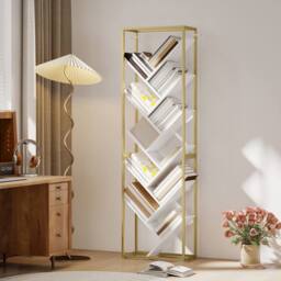 HOMCOM 10 Tier Tree Bookshelf Industrial Tall Bookcase in White - thumbnail 1