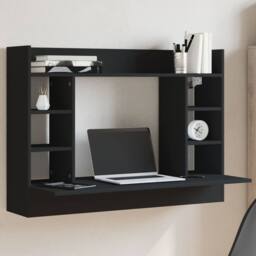 Berkfield Home Modern Wall-Mounted Desk Black 105x48x75 cm Engineered Wood - Size: 105 x 48 x 75 cm - thumbnail 2