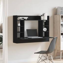 Berkfield Home Modern Wall-Mounted Desk Black 105x48x75 cm Engineered Wood - Size: 105 x 48 x 75 cm - thumbnail 1