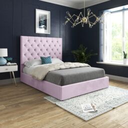 Casani Alma Upholstered Soft Velvet Bed Frame in Pink - Size: Small Single - thumbnail 1