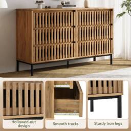 Merax Chest of 6 Drawers, Wooden Sideboard Storage Cabinet with Metal Legs in Natural - thumbnail 6