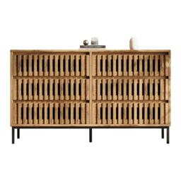 Merax Chest of 6 Drawers, Wooden Sideboard Storage Cabinet with Metal Legs in Natural - thumbnail 4