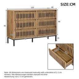 Merax Chest of 6 Drawers, Wooden Sideboard Storage Cabinet with Metal Legs in Natural - thumbnail 2