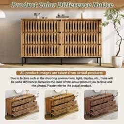 Merax Chest of 6 Drawers, Wooden Sideboard Storage Cabinet with Metal Legs in Natural - thumbnail 7