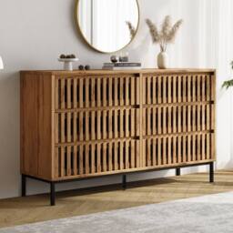 Merax Chest of 6 Drawers, Wooden Sideboard Storage Cabinet with Metal Legs in Natural - thumbnail 3