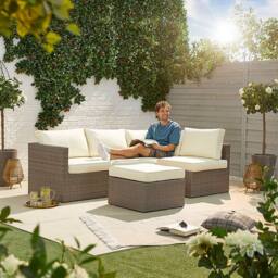 Moderna Rattan Garden Corner Sofa Set 4 Seater Grey - thumbnail 1