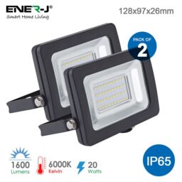 ENER-J LED SMD Non PIR Floodlight IP65 20W 1600Lm, 6000K (Pack of 2) in White - Size: 25 cm diameter x 19 cm high - thumbnail 2