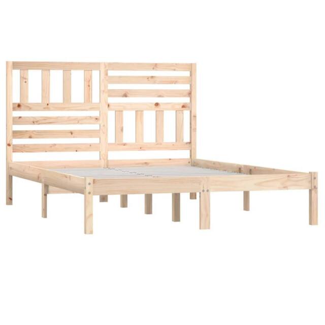 Berkfield Home Beautiful Bed Frame 120x190 cm Small Double Solid Wood Pine in Natural - image 1