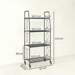 OUTSUNNY 4-Tier Metal Plant Stand, Plants Display Rack with Lockable Wheels in Black - thumbnail 3