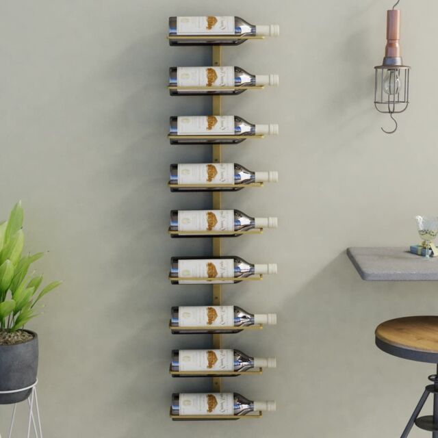 Berkfield Home Wall-mounted Wine Rack for 9 Bottles Gold Iron - image 1