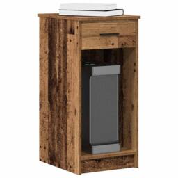 Berkfield Home Computer Tower Stand with Drawer Old Wood 35x45x77 cm in Brown - Size: 35 x 45 x 77 cm