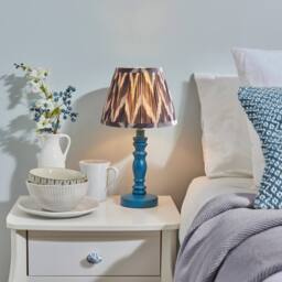 Netlighting Bibury Blue Table Lamp Grey Fabric Zigzag Shade 20cm B22 - thumbnail 2