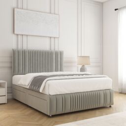"BSSPOKE Rosie Plush Velvet Divan Bed Set with 24""Headboard 4Drawers & Mattress in Silver - Size: Small Double" - thumbnail 3