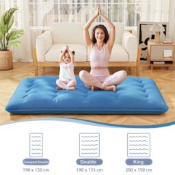 Costway Foldable Tatami Mat Floor Futon Mattress Roll up Sleeping Pad with Washable Cover, Small Double/Double/King Size in Navy - thumbnail 4