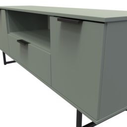 Ready Assembled 2 U Fuji 2 Door 1 Drawer Wide TV Unit (Ready Assembled) in Pale Green - thumbnail 4