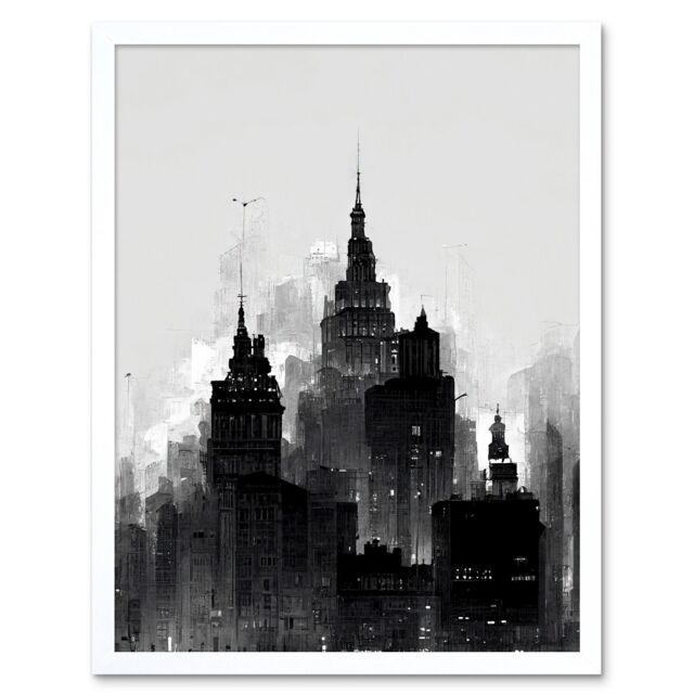 "Artery8 Wall Art Print Skyscraper Cityscape Charcoal Black White Art Framed - Size: W12"" x H16""" - image 1