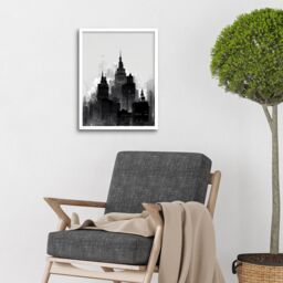 "Artery8 Wall Art Print Skyscraper Cityscape Charcoal Black White Art Framed - Size: W12"" x H16""" - thumbnail 2