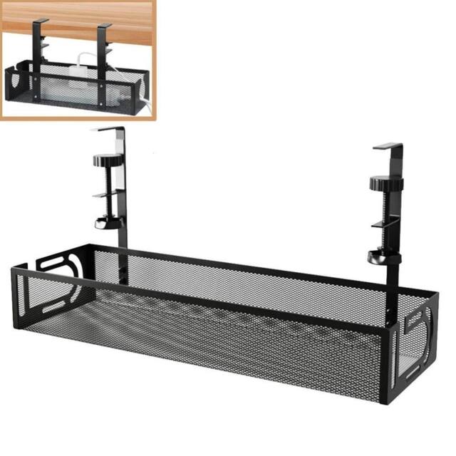 VOGREX No Drill Under Desk Cable Tray Wire Cord Storage Organiser in Black - image 1