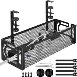 VOGREX No Drill Under Desk Cable Tray Wire Cord Storage Organiser in Black - thumbnail 3