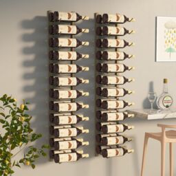Berkfield Home Wall Mounted Wine Rack for 24 Bottles 2 pcs Gold Iron - thumbnail 1