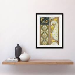 Artery8 Peacock Jellyfish Lily Nouveau Vintage Framed Wall Art Print Verneuil in Brown - Size: A4 - thumbnail 4