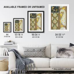 Artery8 Peacock Jellyfish Lily Nouveau Vintage Framed Wall Art Print Verneuil in Brown - Size: A4 - thumbnail 3