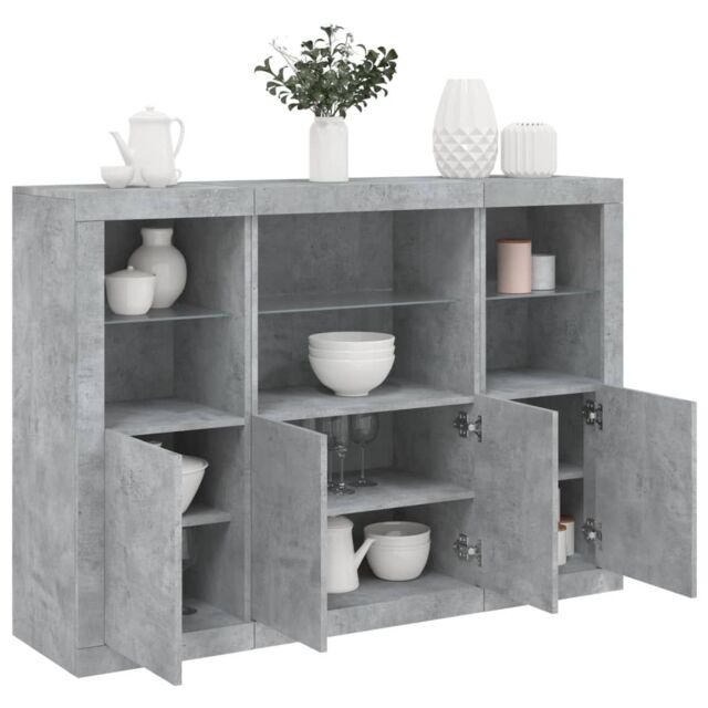 Berkfield Home Sideboards with LED Lights 3 pcs Concrete Grey Engineered Wood - image 1