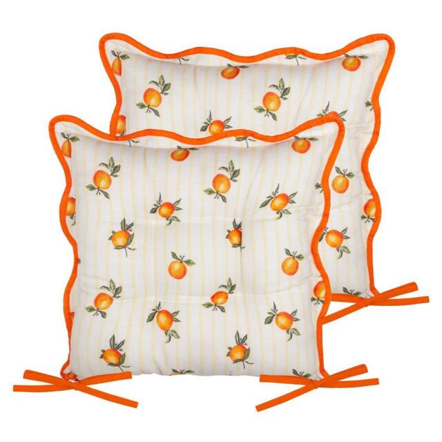 Furn Fruits Oranges Gingham Indoor/Outdoor Seat Pads (2 pack) in Yellow - Size: 40 cm x 40 cm - image 1