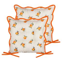 Furn Fruits Oranges Gingham Indoor/Outdoor Seat Pads (2 pack) in Yellow - Size: 40 cm x 40 cm - thumbnail 1