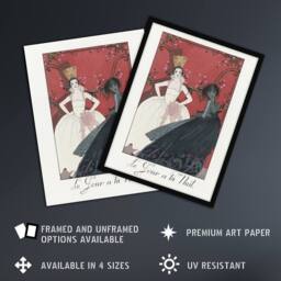 "Artery8 Day & Night Parisian Fashion Advert Barbier Wall Art Print Poster in White - Size: W24"" x H32""" - thumbnail 2