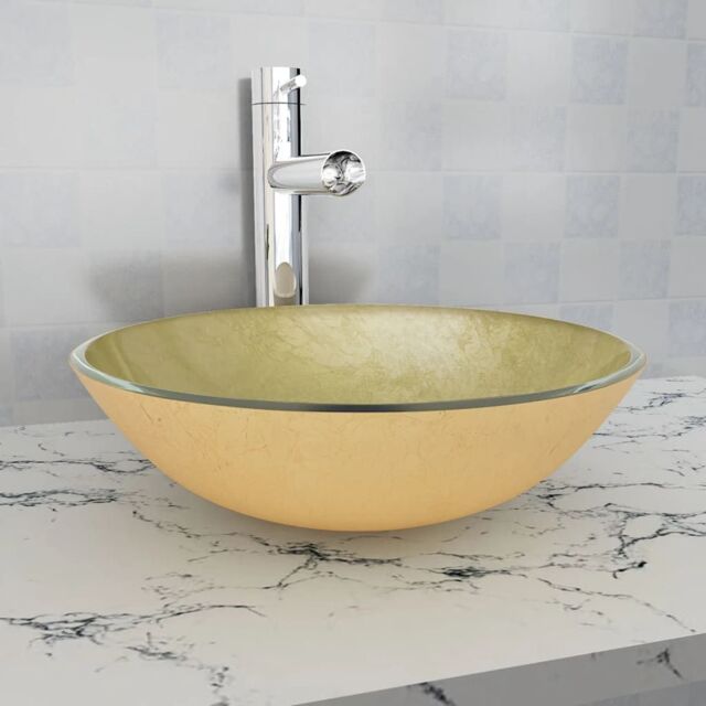 Berkfield Home Basin Tempered Glass 42 cm Gold - image 1