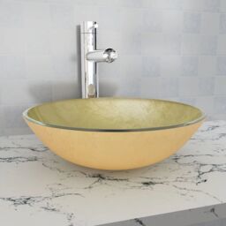 Berkfield Home Basin Tempered Glass 42 cm Gold - thumbnail 1